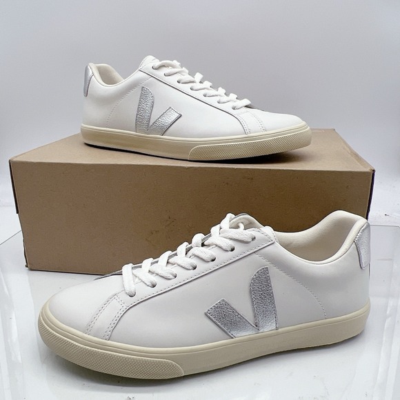Veja Shoes - Veja Esplar Women's Fashion Sneakers White Silver Leather Lace Up EU 39 US 8